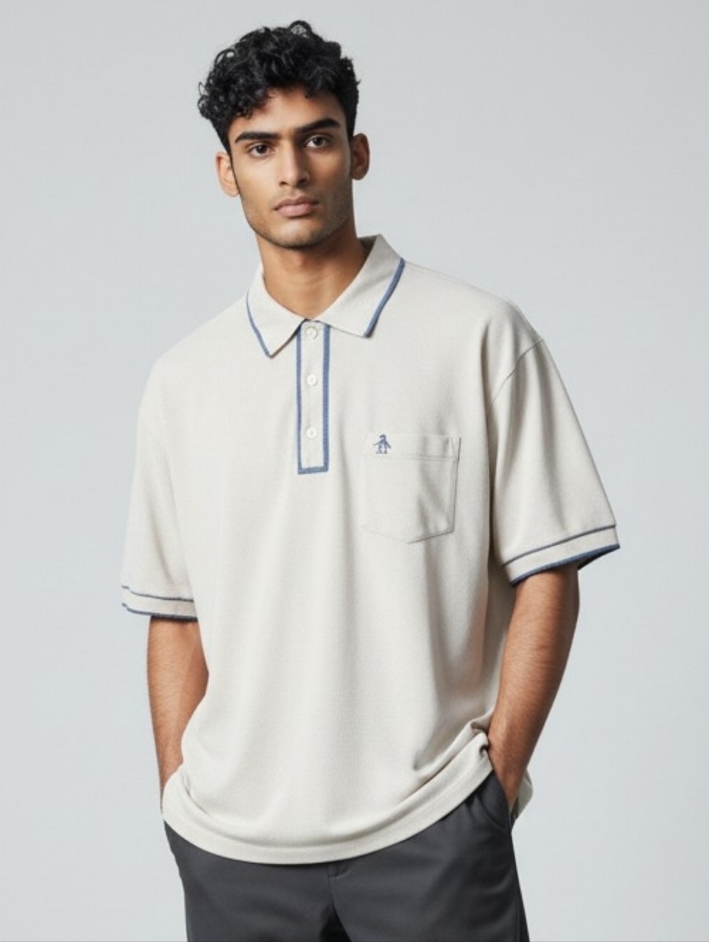 Original Penguin Earl Polo in Ivory with Signature Blue Piping